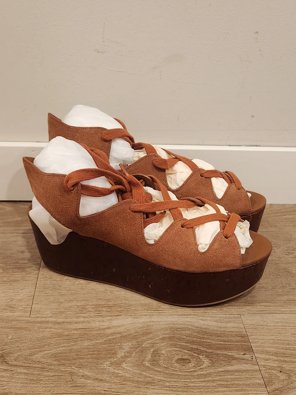 NEW See By Chloe Liana Suede Gladiator Ankle Wrap Platform Wedge Sandals Size 8